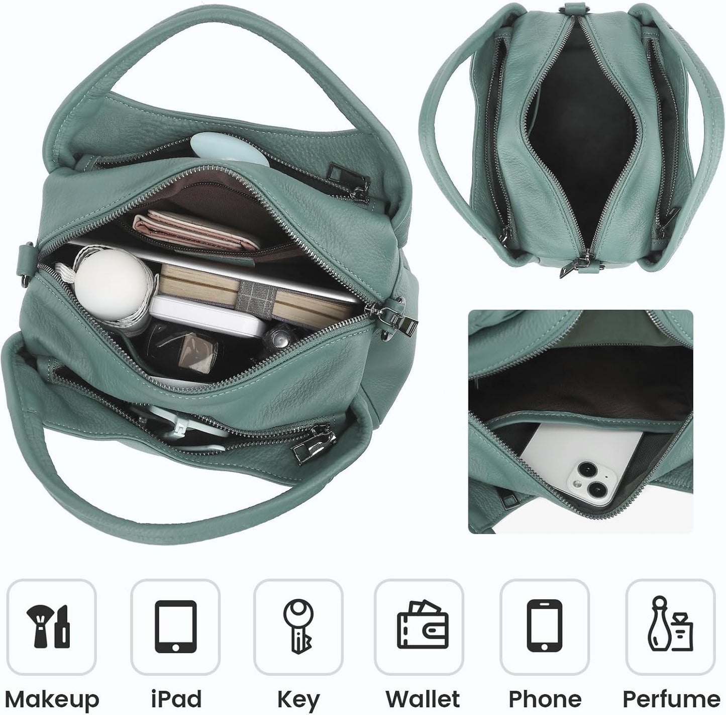 KOGTLA Genuine Leather Purses for Women, Crossbody Shoulder Bags with Top-Handle, Tote Satchel Handbags