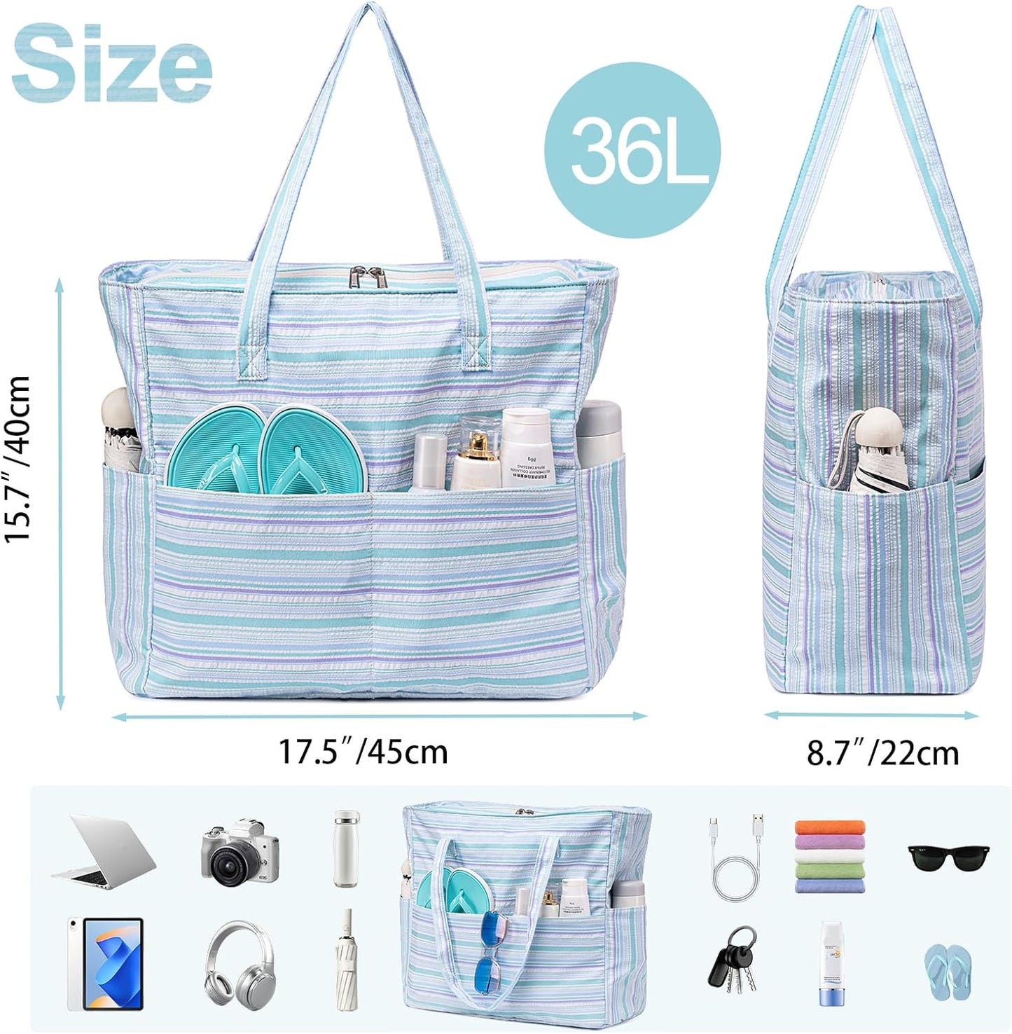 Waterproof Beach Tote Pool Bags for Women Ladies Extra Large Gym Tote Carry On Bag With Wet Compartment for Weekender Travel