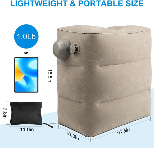 1 Pack Inflatable Travel Foot Pillow,Inflatable Leg Pillow Outdoor Stool, Adjustable 3 Layers Height Leg Rest Pillow for Airplane, Office, Home, Trains, Cars (1Pack Grey)