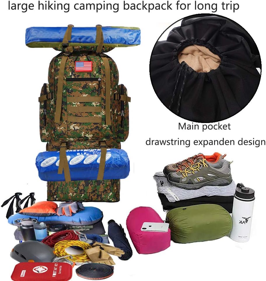 Hiking Backpack for Men 70L/100L Camping Backpack Military Rucksack Molle 3 Days Assault Pack for Climbing