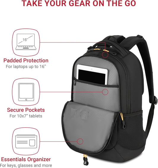 SwissGear Cecil 5505 Laptop Backpack, Black/Gold, 18-Inch