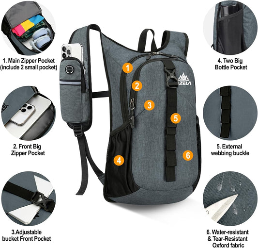 Seektop 15L Small Hiking Backpack for Women Men, Foldable Packable Backpack with Phone Pocket, Lightweight Travel Daypack for Hiking Camping Outdoor (Gray)