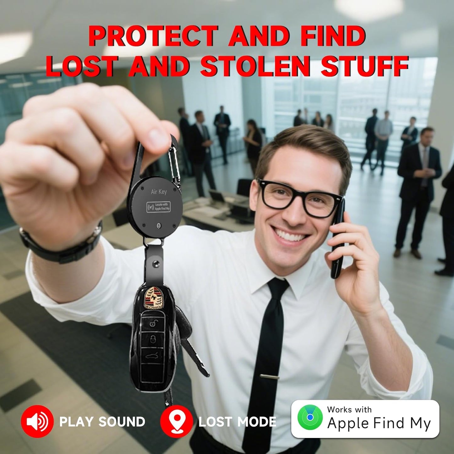 Keychain, Key Finder Works with Apple Find My, llaveros para Hombres,Carabiner Car Key Chains with GPS Tracker, Anti-Lost Keyring Finder Locator, Minimalist Key Holder for Men (iOS Only),Black