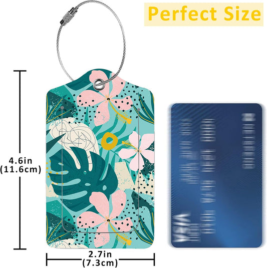 2 Pack Tropical Flowers Luggage Tag for Suitcases Artistic Palm Leaves PU Leather Bag Travel Suitcase ID Identifier Baggage Tags for Women Men Travel