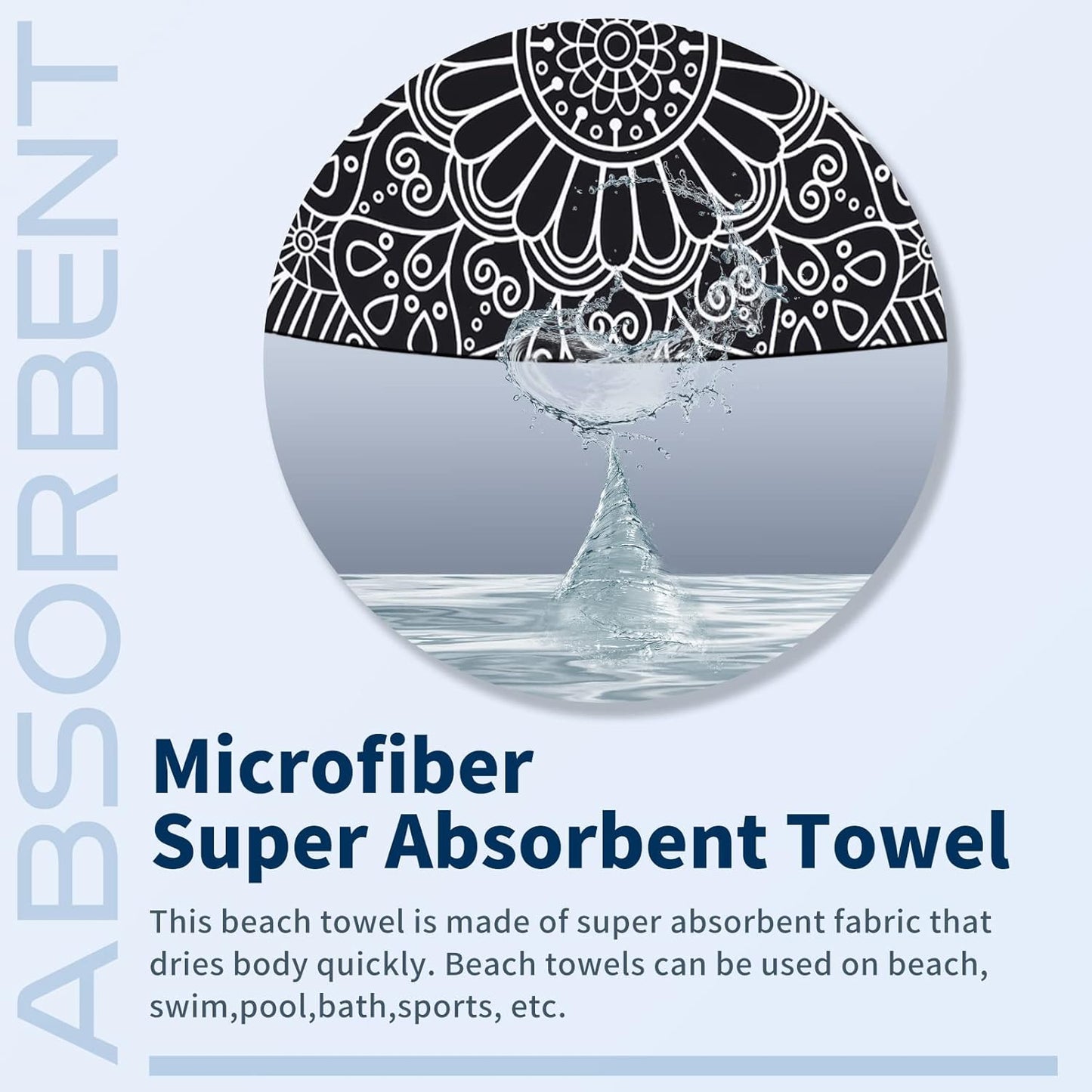 2 Pack Lightweight Thin Beach Towel Oversized 71"x32" Big Extra Large Microfiber Sand Free Towels for Adult Quick Dry Travel Camping Beach Accessories Vacation Essential Gift Black Mandala Elephant