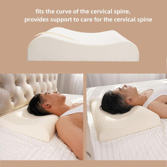 Ultra Thin Nature Latex Foam Pillow-Bouncy Yet Sturdy Soft and Supportive,Ultra Slim Cervical Neck Contour Pillow for Back Sleepers,for Neck Shoulder Pain Relief(23.6"×15.7"×3.1"/3.9")