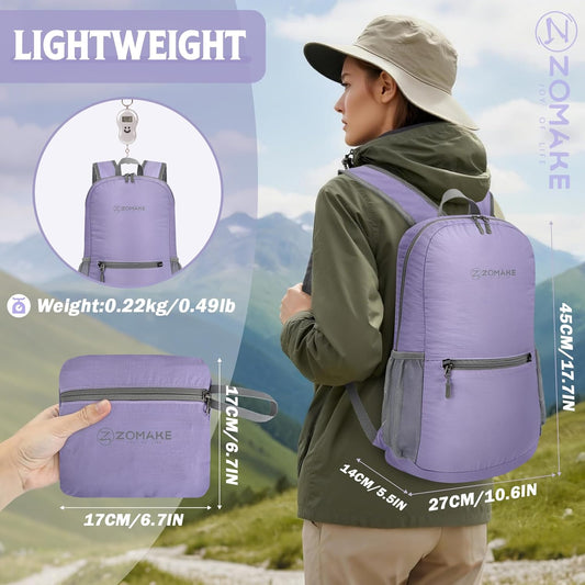 ZOMAKE Ultra Lightweight Hiking Backpack 20L - Packable Small Backpacks Water Resistant Daypack for Women Men(Lavender)