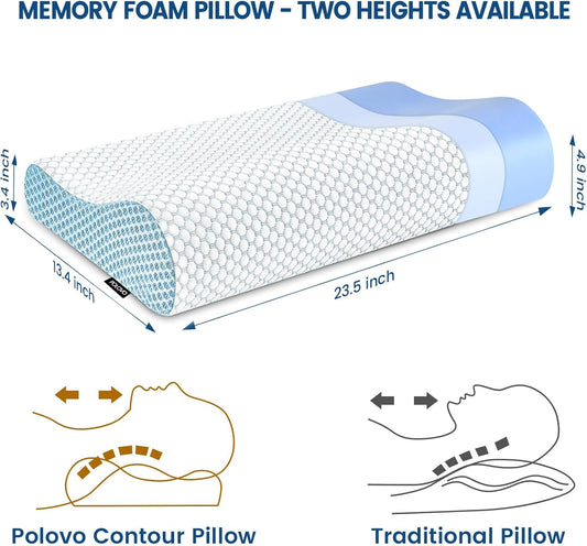 Neck Pillow Contour Memory Foam Pillows for Pain Relief Bed Pillow for Sleeping, Ergonomic Pillow for Neck and Shoulder Pain, Orthopedic Cervical Pillow for Side Back Stomach Sleeper(White&Blue)