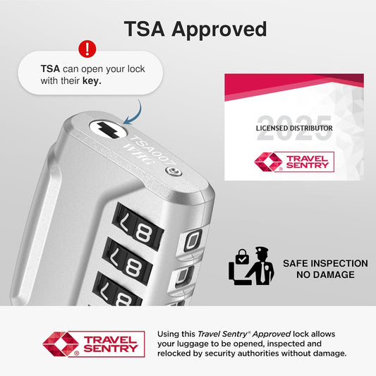 Puroma 2 Pack TSA Approved Luggage Lock, 4 Digit Combination Travel Locks Resettable Code Lock with Zinc Alloy Body for Suitcase, Toolbox, Backpack, Bag, Gym Locker (Silver)