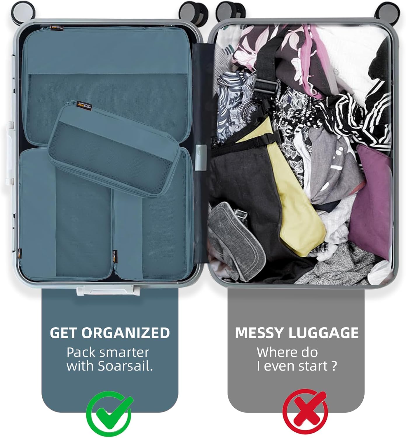 4 Piece Compression Packing Cubes for Suitcases and Backpack, Lightweight Travel Organizers (Gray Blue)