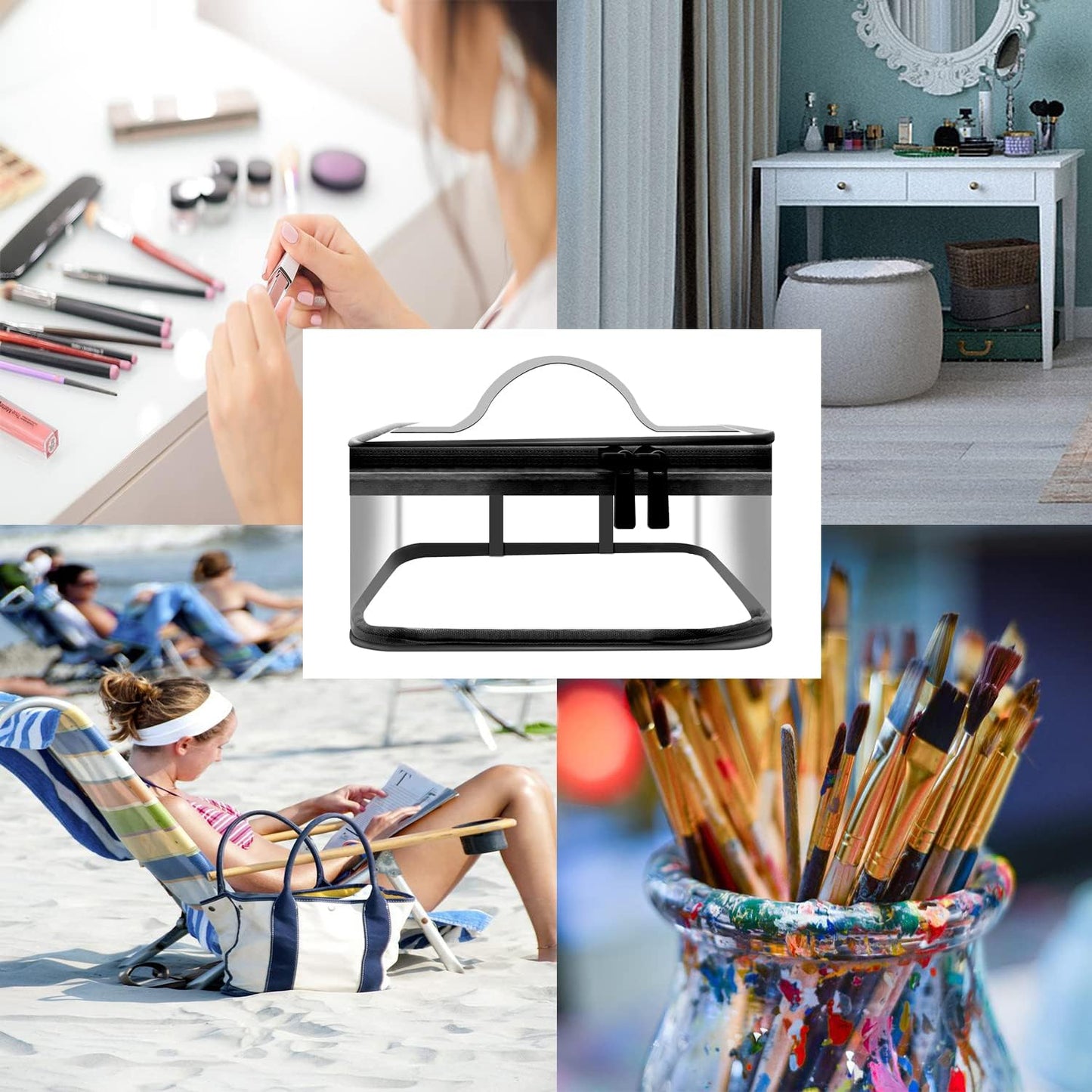 Clear Makeup Bags, 2 Pcs Transparent Cosmetic Bags, Pink, Black