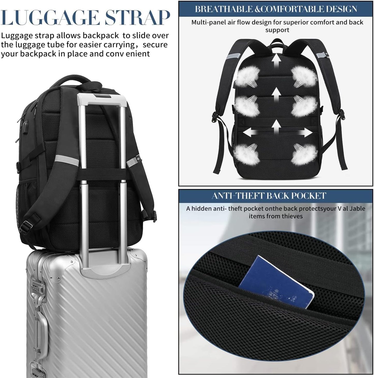 PUSLOM Extra Large Travel Laptop Backpack for Men 55L,Water Resistant 18.4 inch Big Business Laptop bags with USB Charging Port,TSA Friendly Anti Theft Computer Bag for Work College,Grey