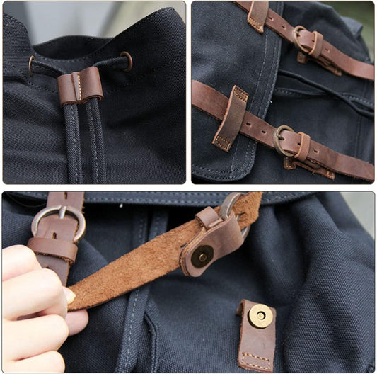 AUGUR High Capacity Canvas Vintage Backpack - for Hiking Travel 12-15" Laptop Backapcks for Men Casual Daypacks School bag Rucksack (M-Black)