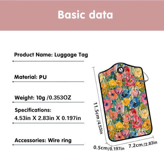 Luggage Tags for Suitcases, 2-Pack PU Leather for Cruise & Travel, Baggage ID Tags with Privacy Cover & Address Card, Durable Metal Ring, Kids Adults Travel Accessories, Impressionist Blooms