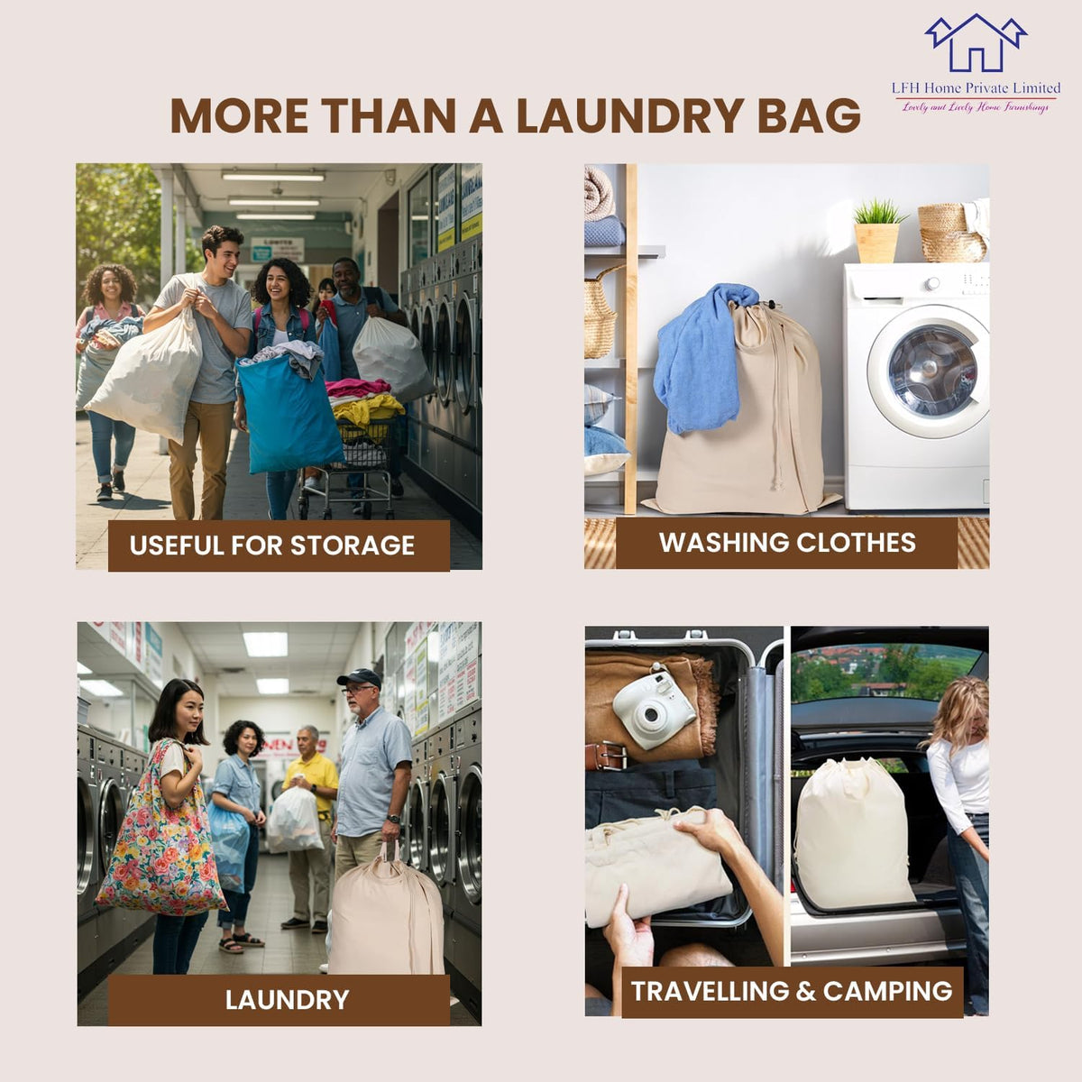 LFH Home Cotton Canvas Extra Large Laundry Bag with Handle, Heavy Duty Drawstring Closure Washable Laundry Bags School Travel, Home, Hotel, College Dorm, Organizer Sack, 24x36-Natural Thanks Giving