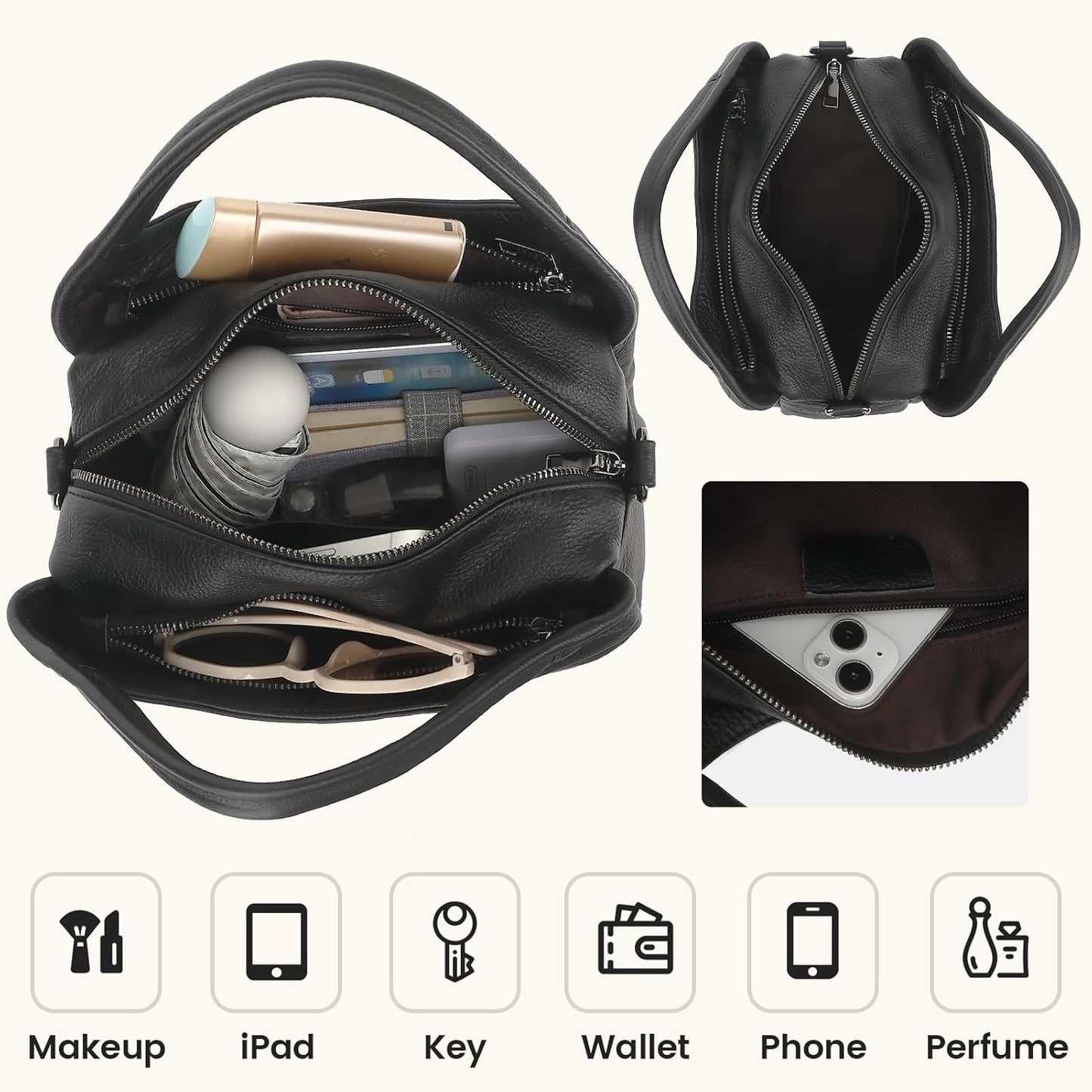 KOGTLA Genuine Leather Purses for Women, Crossbody Shoulder Bags with Top-Handle, Tote Satchel Handbags