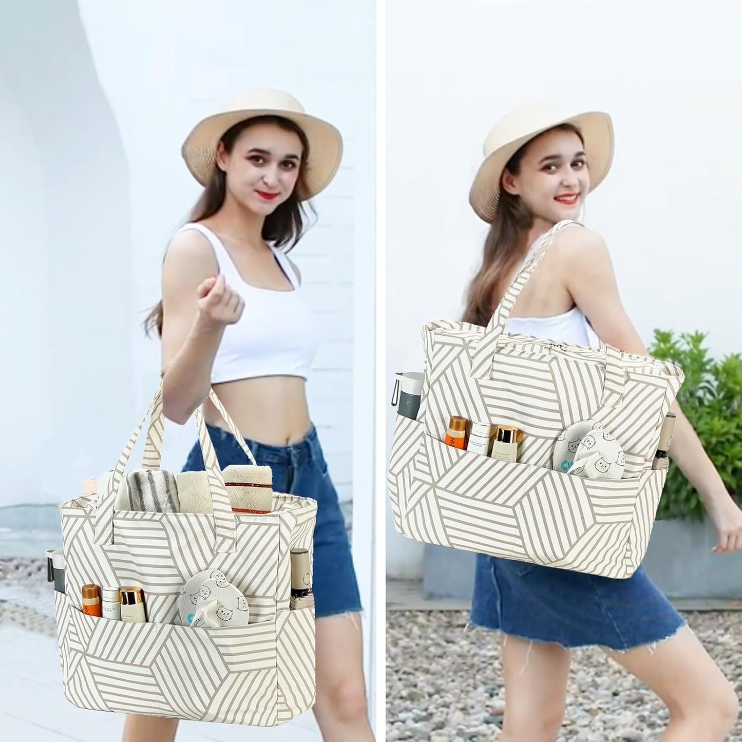 Waterproof Beach Tote Pool Bags for Women Ladies Extra Large Gym Tote Carry On Bag With Wet Compartment for Weekender Travel