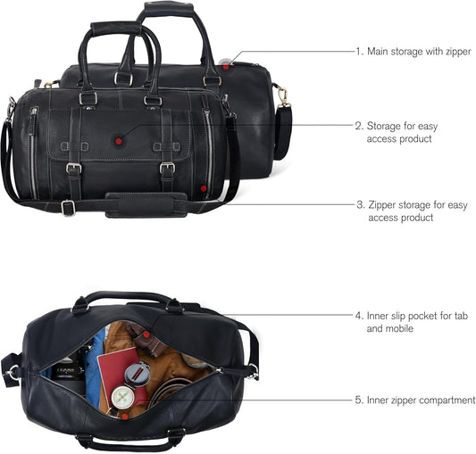 Genuine Leather Duffle Bag for Men | Vintage Weekender Travel Bag | Overnight Carry-On Luggage | Handmade Leather Gym Bag for Men