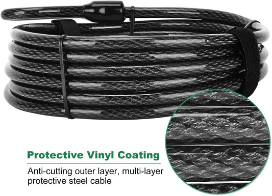10 ft x 1/2" Heavy Duty Cut-Proof Security Cable | Flexible Vinyl-Coated Braided Steel with Looped Ends | Weatherproof Anti-Theft Locking Cable for Bikes, Gates, Kayaking & Outdoor Equipment
