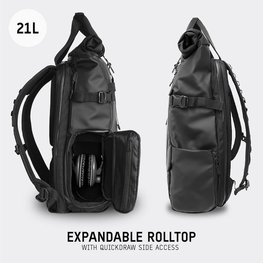 WANDRD PRVKE 21L, V3 Backpack: Weather-Resistant Travel & Camera Backpack with Laptop Sleeve, Quick Side Access, Clamshell Opening – Ideal Photography & Travel Bag (Black)