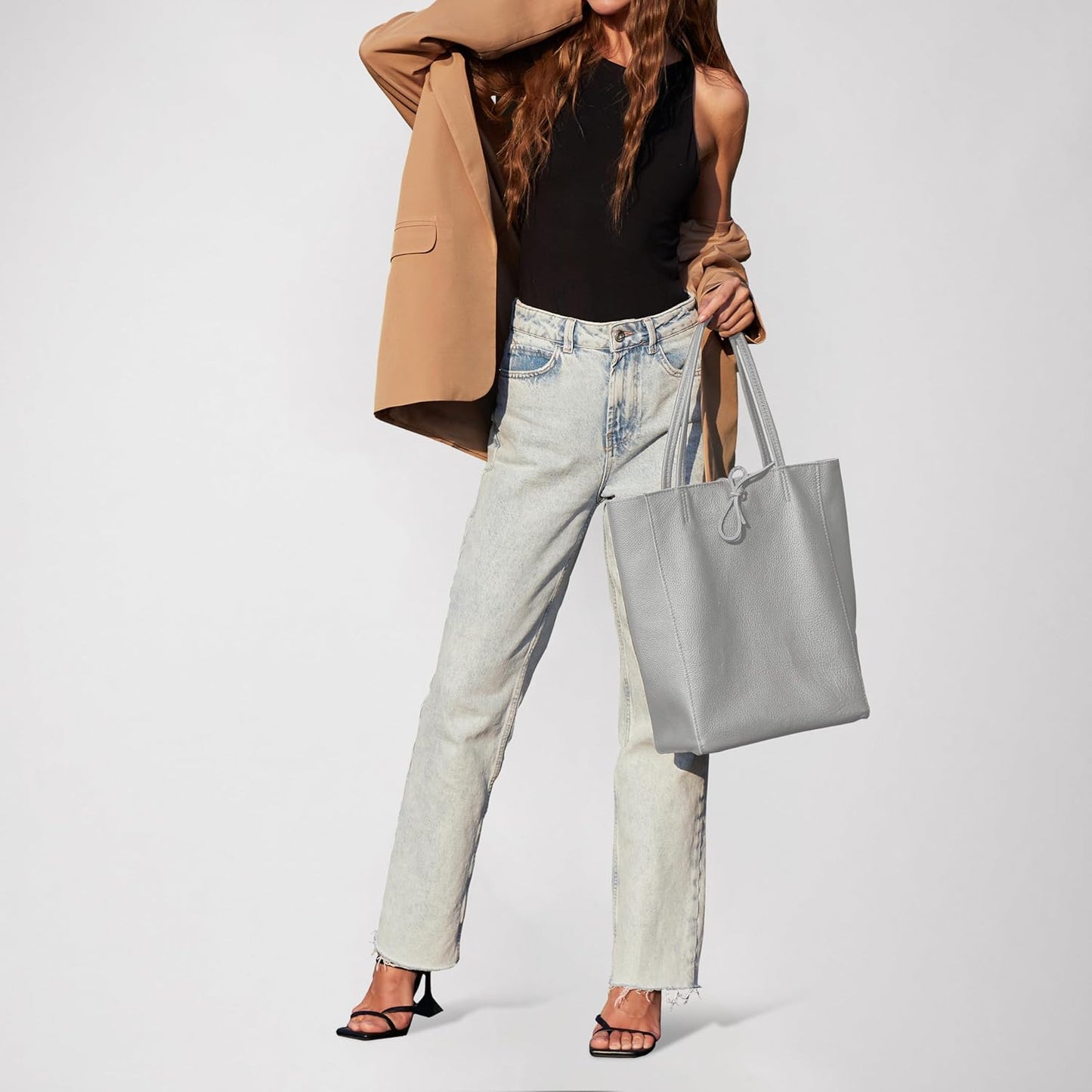 Italian Calf Leather Tote for Women with Zipper, Inner Pocket & Flat Base | Soft Unlined Shopper for Work & Travel