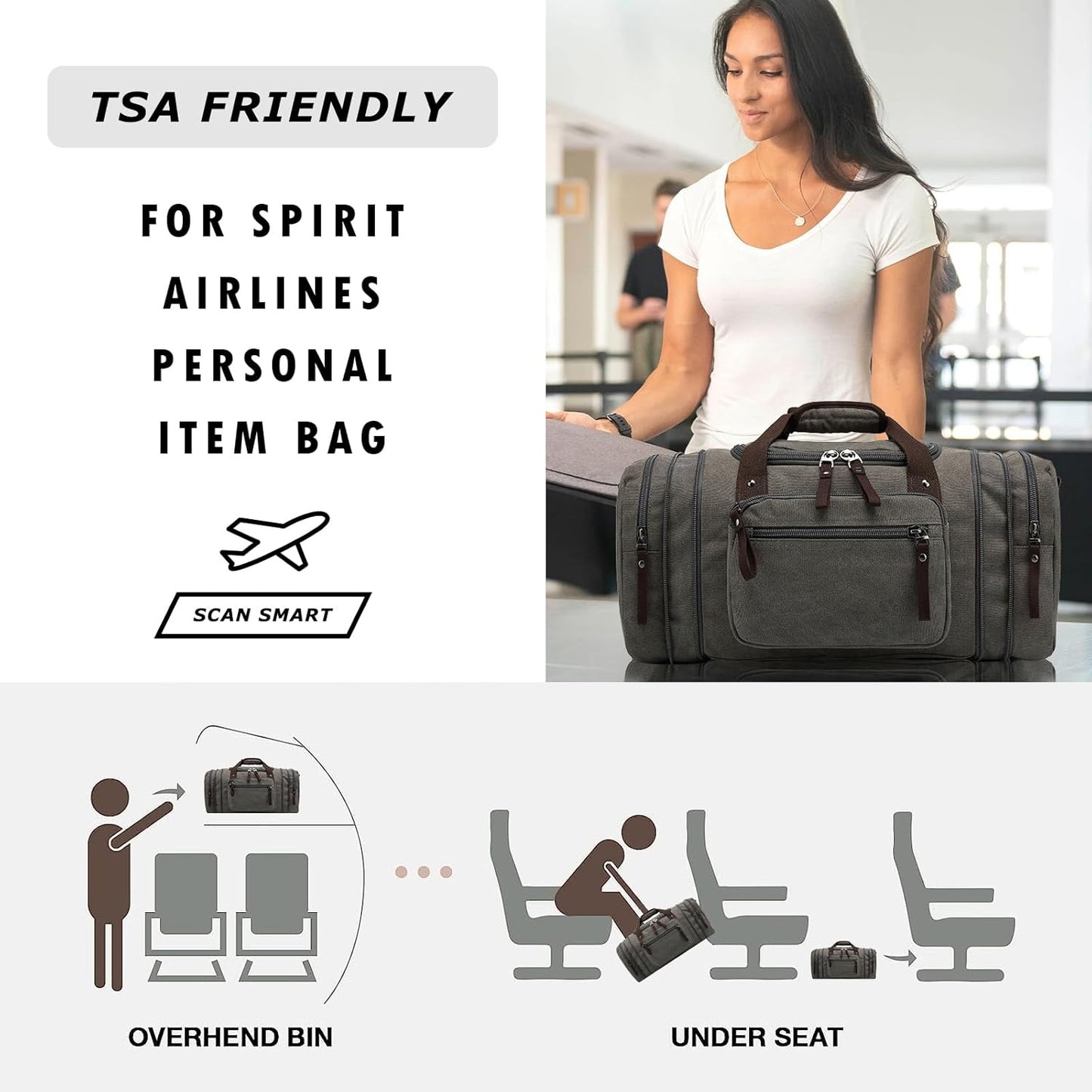 Felipe Varela Duffle Bag for Men, Expandable Canvas Duffel Bag for Travel, Mens Carry On Luggage Bags Traveling Weekender Gym Overnight Bags for Airplanes, Grey