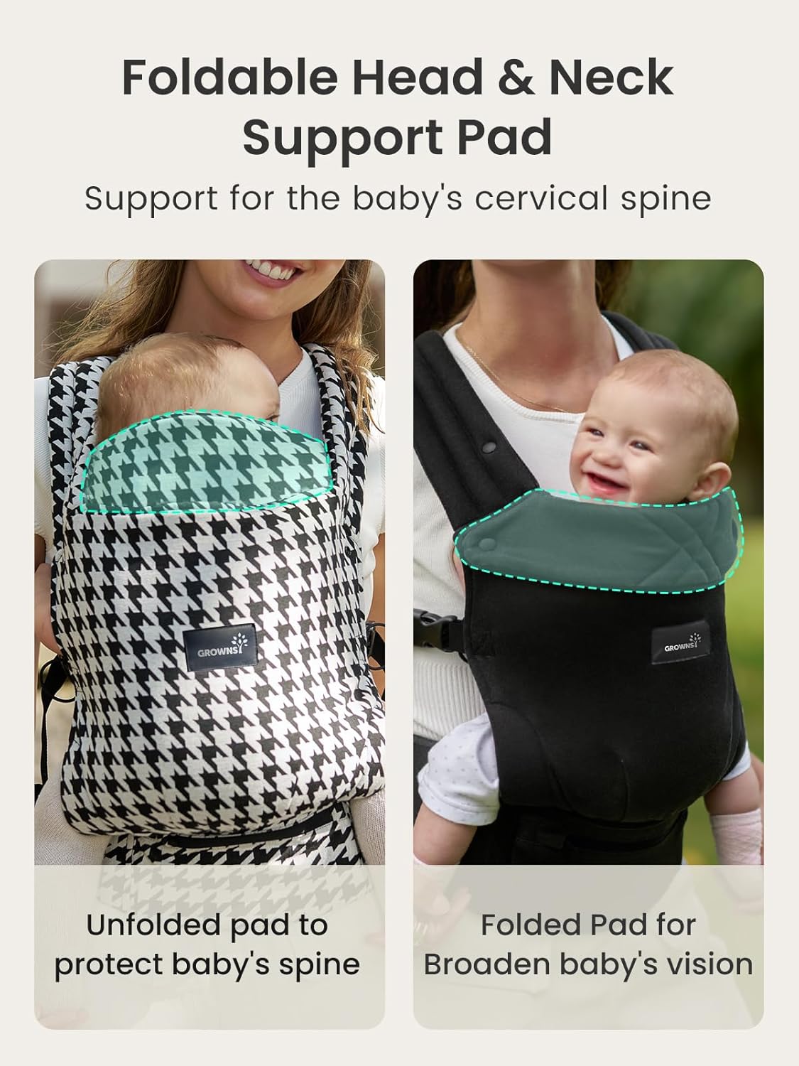 GROWNSY Baby Carrier Newborns to Toddlers, Ergonomic Baby Toddler Carrier Slings Wraps with Head Support, Easy to Wear,Infant Carrier Baby Gift,Travel and Hiking Friendly, for Babies 7 to 44 lb(Black)