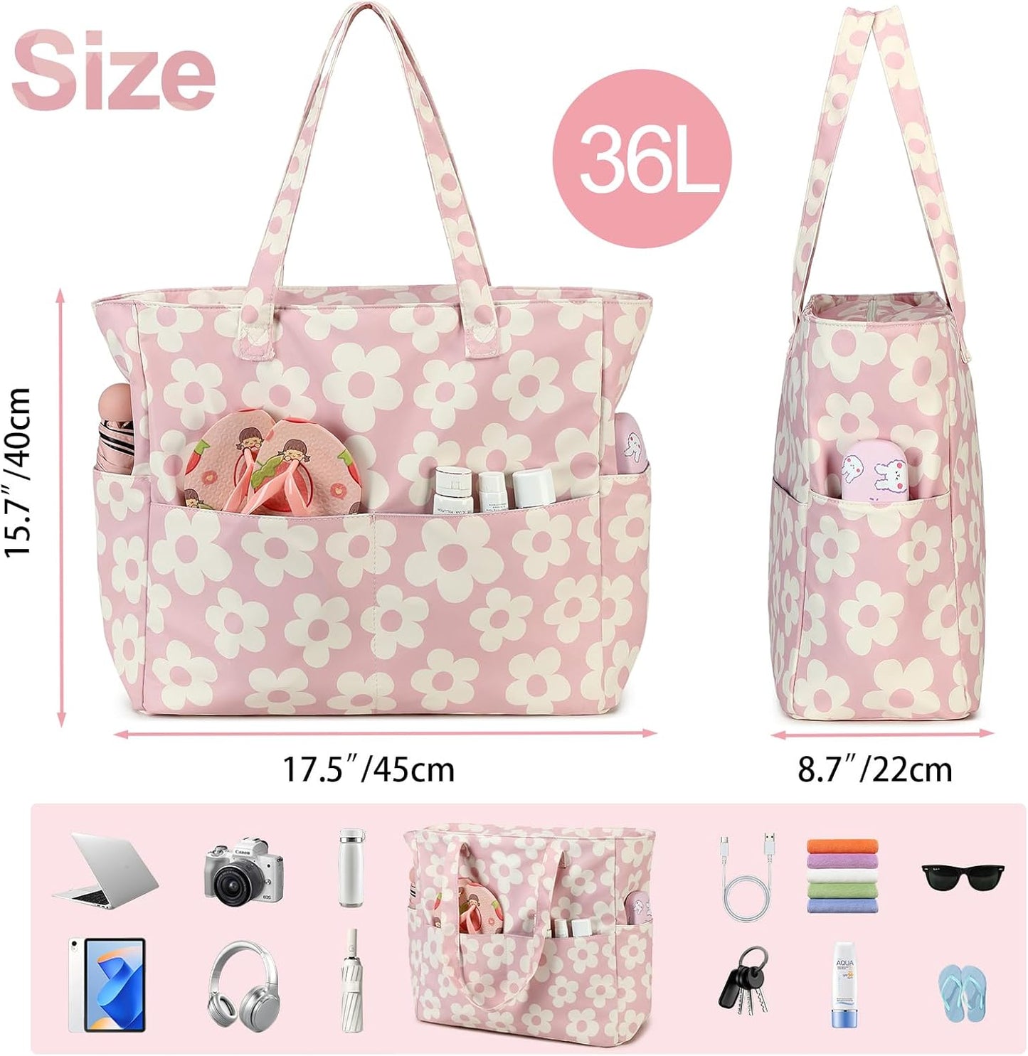 Waterproof Beach Tote Pool Bags for Women Ladies Extra Large Gym Tote Carry On Bag With Wet Compartment for Weekender Travel