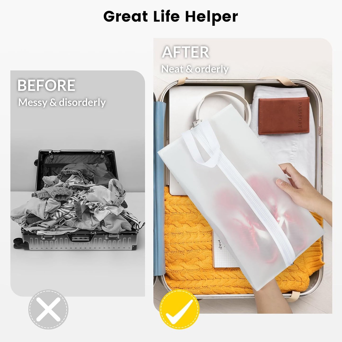 Vorspack Shoe Bags for Travel - 4 Pack Large Transparent Shoe Organizer with Handle Dustproof Shoe Bag Reusable Shoe Storage Bags for Men & Women