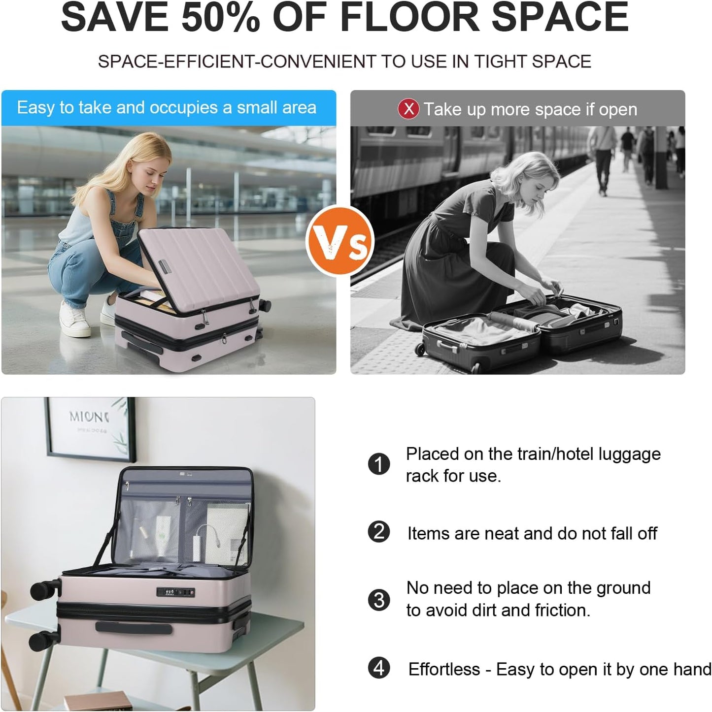 KROSER Carry On Luggage with Spinner Wheels & Built-in TSA Lock, Expandable Top Loading Hard Shell Suitcase Large Capacity Durable Rolling Luggage with USB Port, Carry-On 20-Inch, Matte Purple/Pink