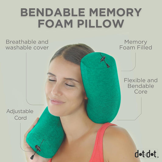 Dot&Dot Twist Memory Foam Travel Pillow for Airplanes - Travel Neck Pillow for Sleeping - Airplane Pillow for Neck Support - Adjustable, Bendable Neck Roll Pillow