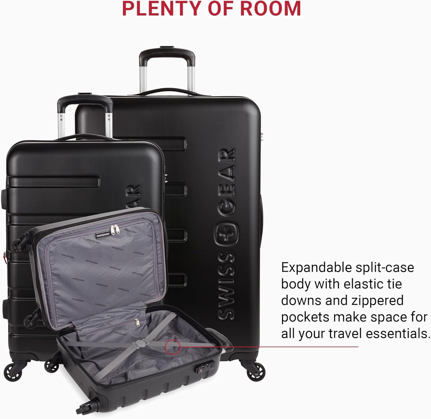 SwissGear 7366 Hardside Expandable Luggage with Spinner Wheels, Black, 3-Piece Set (19/23/27)