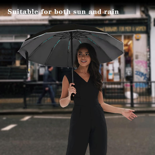 Large Double-Ribs Umbrella Automatic Folding Umbrella for Women Men, Travel, UPF 50+ UV Protection
