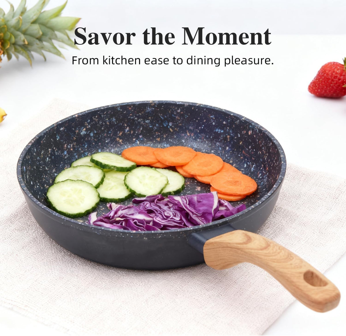 Nonstick Cookware Set, 2-Piece Non-Toxic Coated 8.5 Inch Frying Pan & Saucepan with Lid, PFOA Free Dishwasher Safe, Induction Compatible, Beginner Kitchen Pots and Pans Set, Black