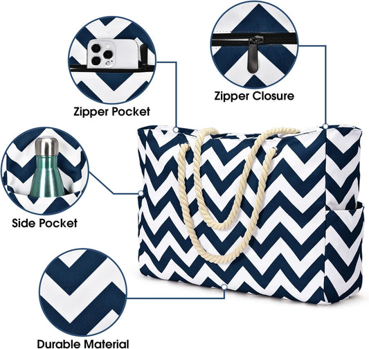 Becokan Beach Bag Large Beach Tote Bag for Women Waterproof Sandproof Swim Pool Bag With Zipper