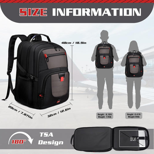 Extra Large Backpack, Travel Backpack, 17.3 Laptop In for Men, Extra Sturdy TSA Friendly with USB Port College School Rucksack Bag Gifts for Him Men Women, Grey