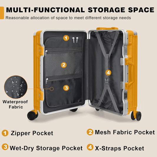 AnyZip Carry On Luggage PC+ABS Aluminum Frame Zipperless Luggage Hard Shell Suitcase with TSA Lock Double Spinner Wheels 20 Inch Orange