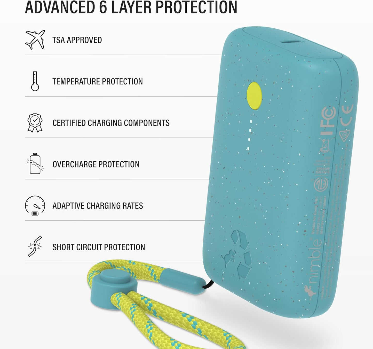 Nimble Champ Portable Charger, 10,000mAh Power Bank Fast Charging, 20W Dual USB-C Battery Pack with Cable, Travel Essential Power Bank for iPhone Laptops Galaxy Tablet Pixel iPad Macbook Kindle Airpod