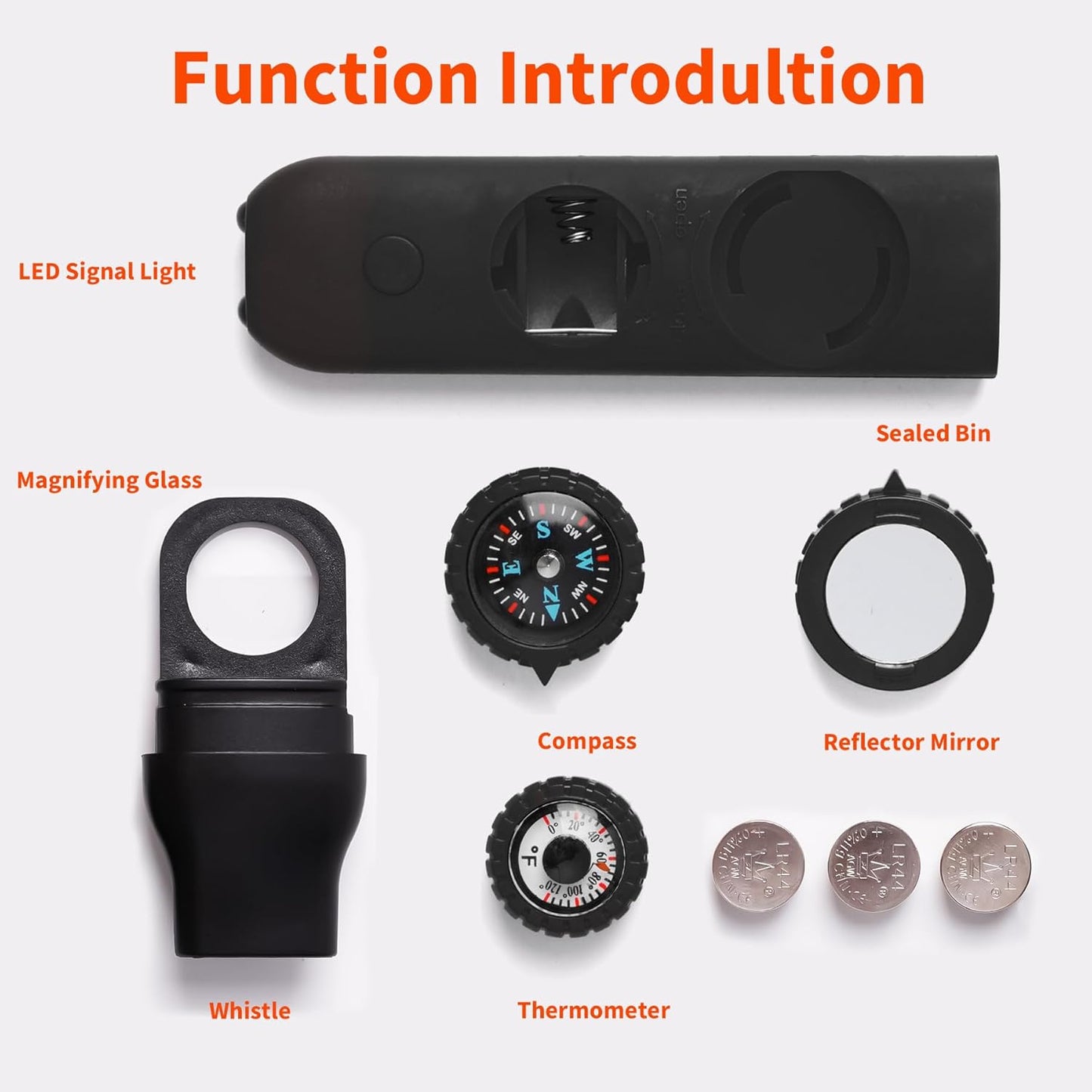 Multifunctional Survival Emergency Whistle for Kids with Compass Hiking Survival, Thermometer & Neck Lanyard | Emergency Safety Gear for Hiking, Camping, Kayaking, Boating, Climbing