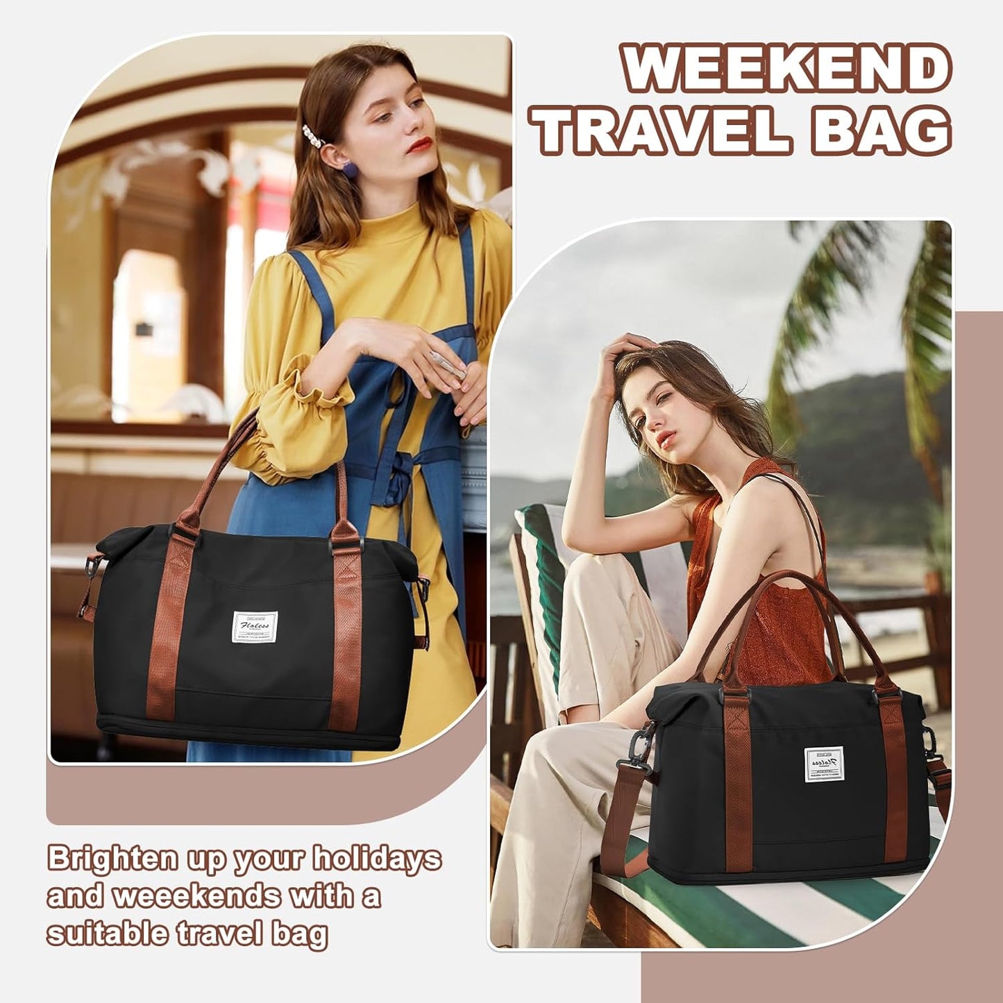 Travel Duffel Bag, Sports Tote Gym Bag, Shoulder Weekender Overnight Bag for Women