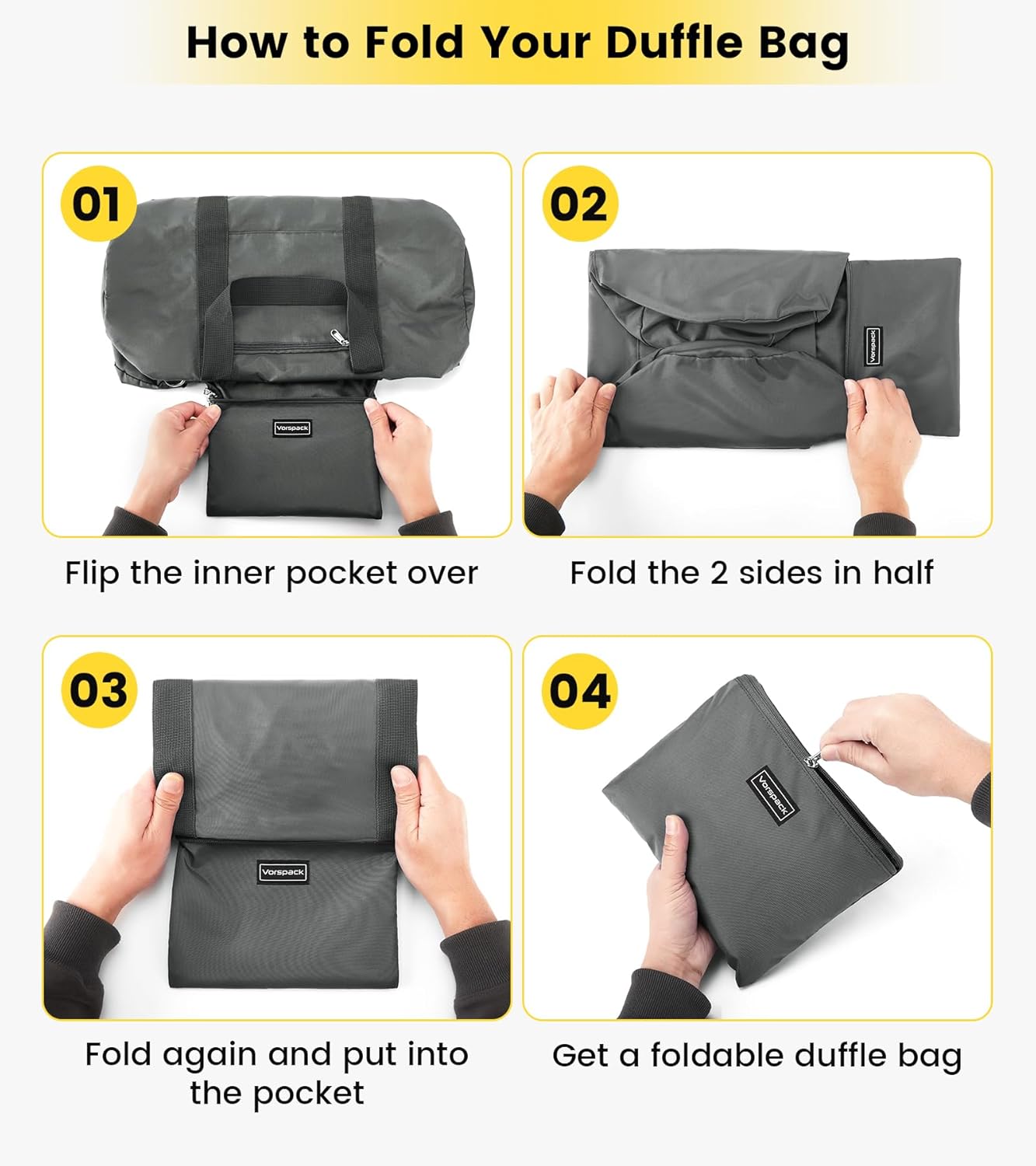 Vorspack Duffel Bag 20-24-28 Inches Foldable Gym Bag for Men Women Duffle Bag Lightweight with Inner Pocket for Travel Sports