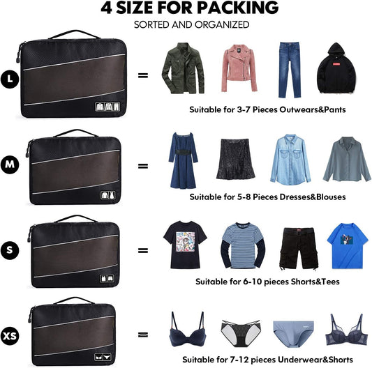 Packing Cubes Luggage Bags Organizer Durable Travel Accessories With Clothing Label