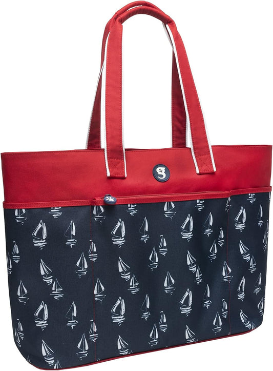 geckobrands Oversized Beach Tote – Large and Stylish Beach Bag with 4 Exterior Pockets and Zippered Internal Compartment