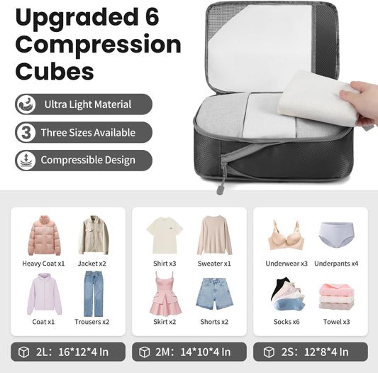 8 Set/6 Set/4 Set Compression Packing Cubes for Travel, Lightweight Vacation Travel Essentials, Travel Accessories for Suitcase Organizer Bags Set, Durable Luggage Organizer