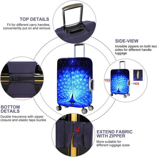 7-Mi Suitcase Cover 3D Print Design Travel Luggage Protector Trolley Case Cover 29"-30" Sleeve, BluePeacock