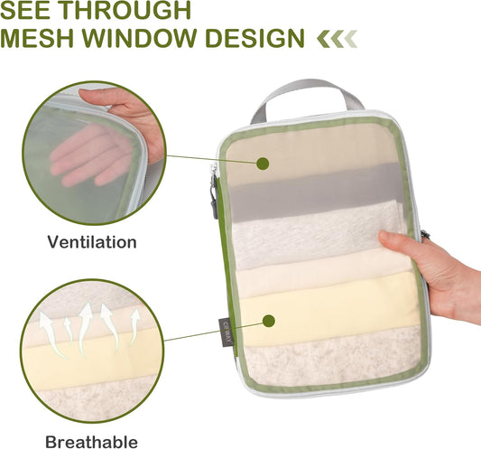 Cipway Mesh Compression Packing Cubes, Ultralight See Through Luggage Organizer Bags, Travel Essentials for Carry on Suitcase(3 Pcs,Green)