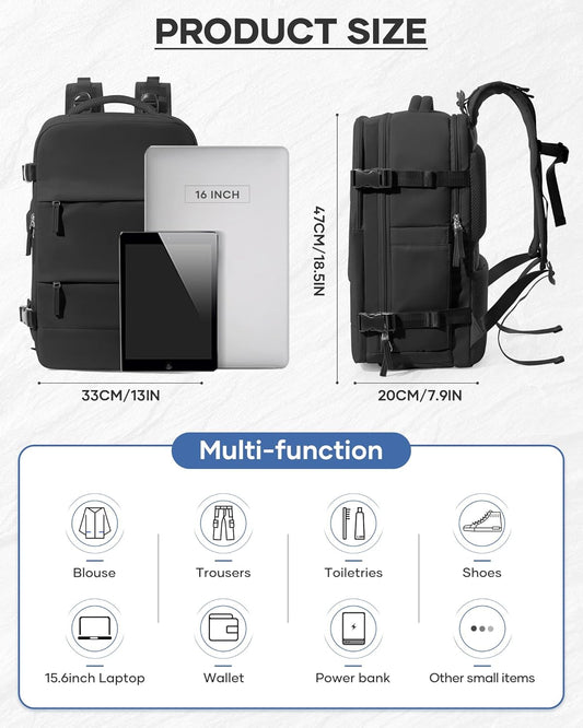 Vacuum Backpack Travel With Pump,Mochila De Viaje Compresion Al Vacio,Personal Item Travel Backpack With Vacuum System,Large Carry On Vacpack Backpacks For Women Men,Black