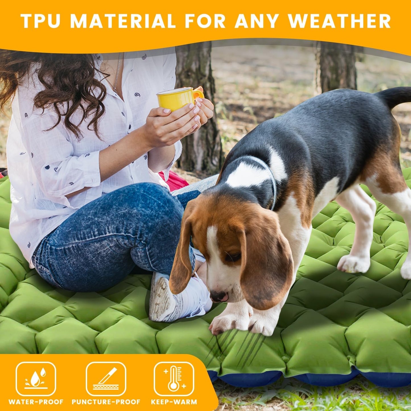 Double Sleeping Pad, Ultralight 4in Extra-Thick for 2 Person with Built-in Pillow & Foot Pump Sleep Mat, Compact Inflatable Camping Mat for Backpacking Hiking Travel Tent Camp Gear Gifts