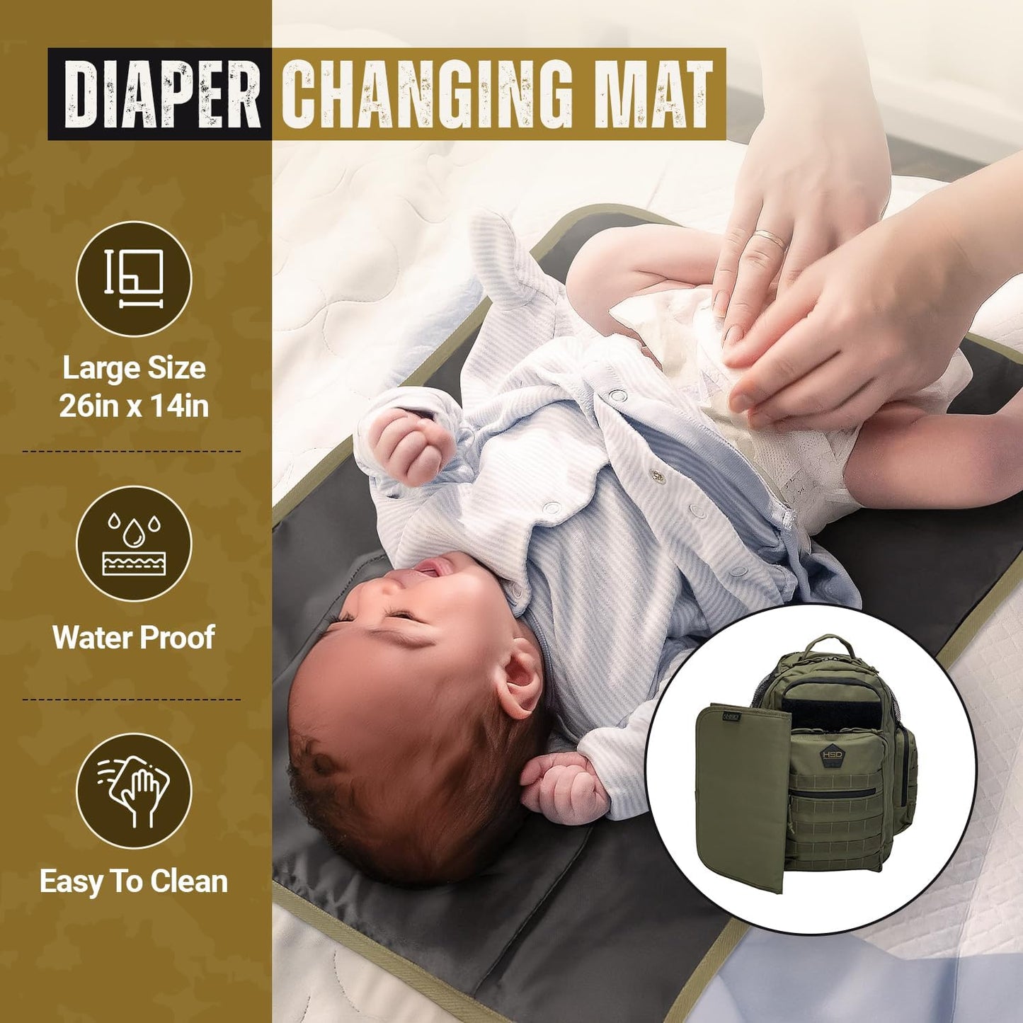 HighSpeedDaddy - Baby Diaper Backpack, Military-Grade, Waterproof, Compact Baby Travel Bag with Diaper Changing Mat