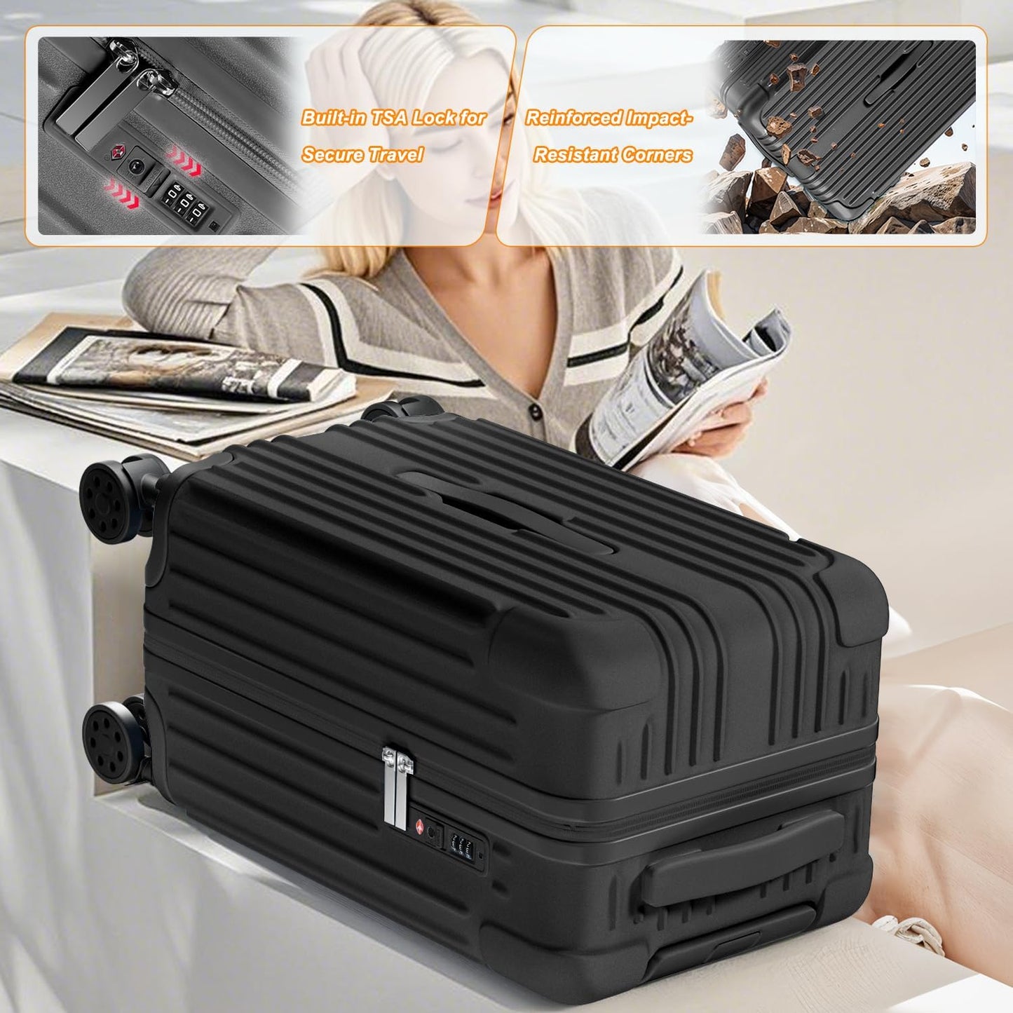 Krute Luggage Sets 2 Pieces PC+ABS Hardshell Suitcase with Spinner Wheels TSA Lock Carry On Suitcase Set 20+28 Inch Luggages